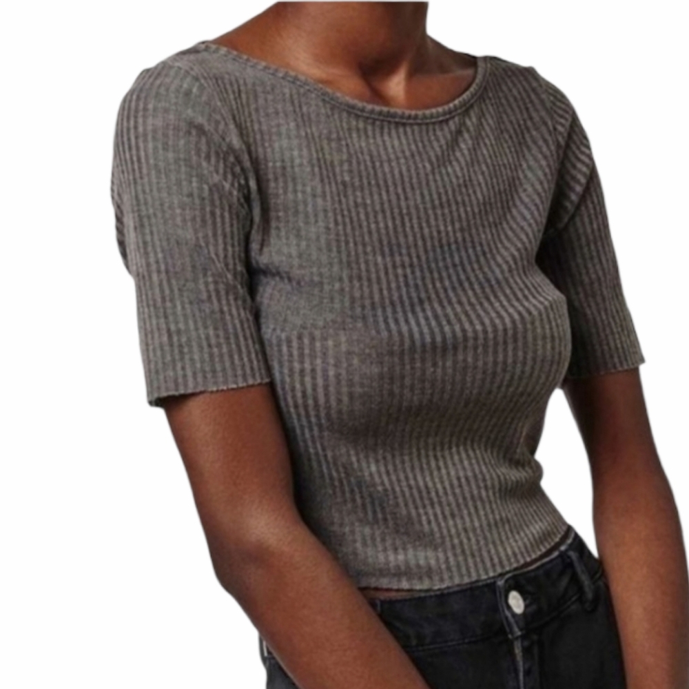 TOPSHOP Gray Ribbed Semi Sheer Crop Top Size 6
